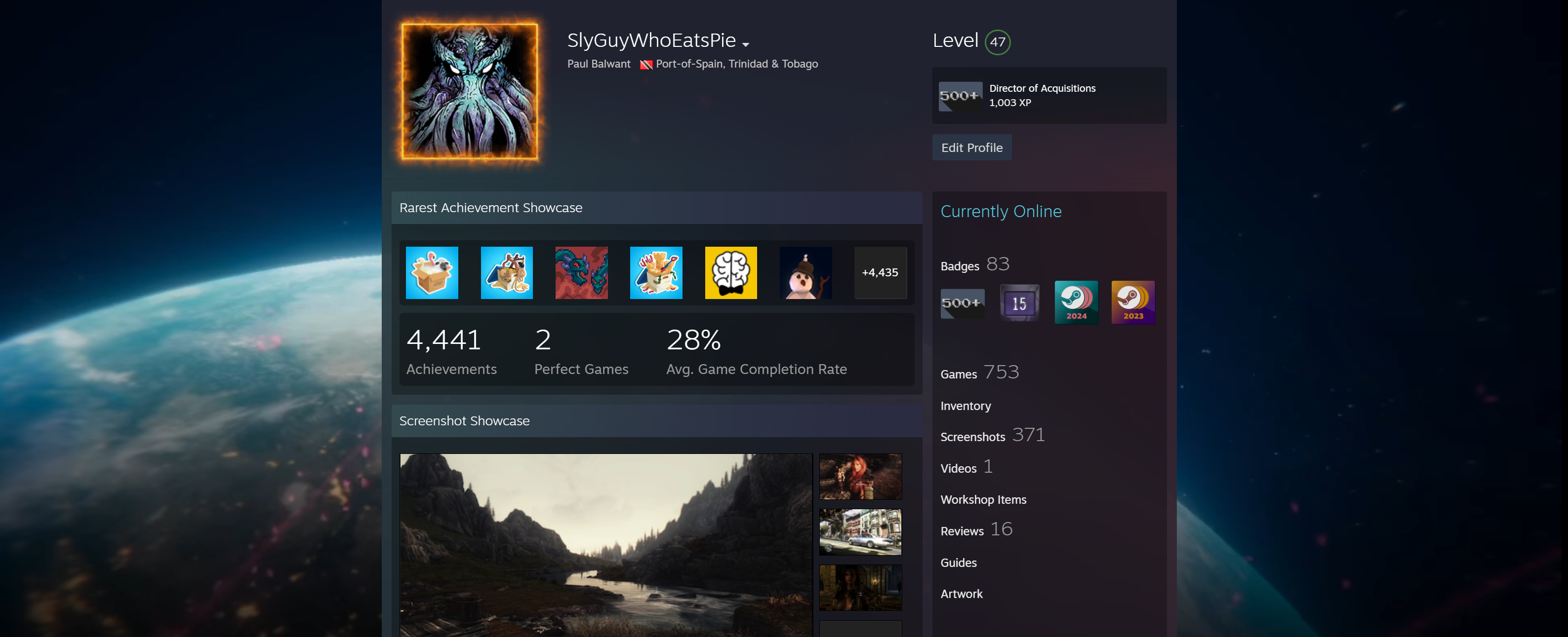 Paul's Steam profile: 750+ games, level 47, 4,441 achievements